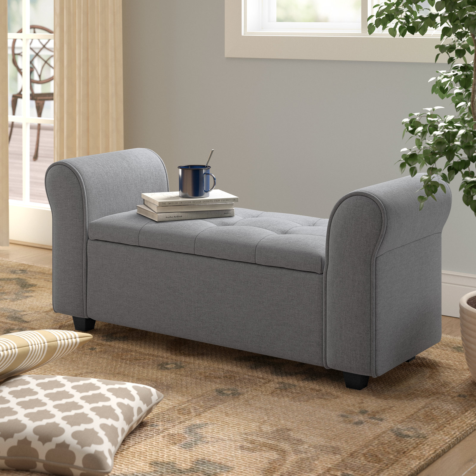 Ammarie Fabric Upholstered Storage Bench Lark Manor